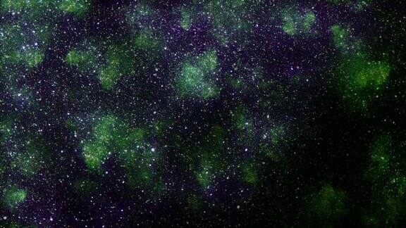 星光灿烂的田野和飞翔的绿色闪烁和尘埃在银河