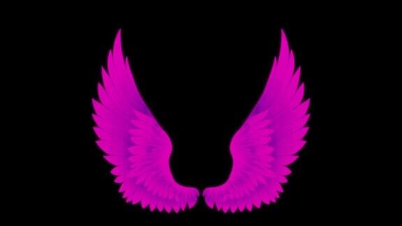 动画紫色翅膀孤立在黑色背景上