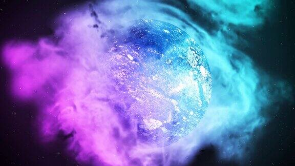 4k延时动画星空全景与坠落的流星和行星在一个美丽的星云与粉红色的蓝色渐变