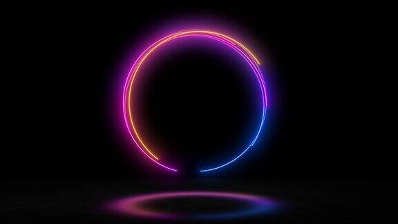 霓虹灯圈色彩斑斓的背景荧光紫外线发光的霓虹灯颜色循环动画