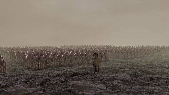 一个罗马百夫长站在他的武装罗马军团面前准备开战