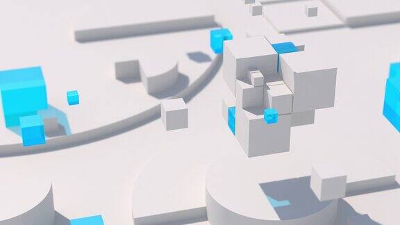 白色和蓝色的玻璃砖特写镜头技术抽象动画3d渲染