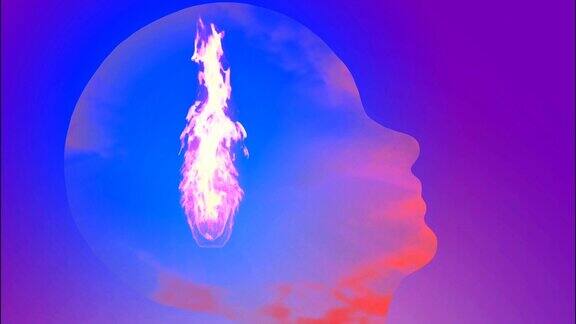 头部轮廓与火在天空