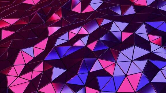 抽象3d动画暗环背景几何低聚光泽表面发光发光颜色呈紫色多边形三角形形状动画股票运动设计技术现代风格