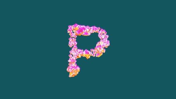 橙色和粉色豪华宝石宝石字母P孤立循环视频