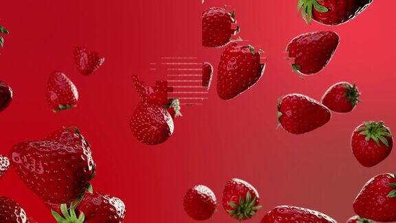 红草莓从上面掉下来3d动画有选择性的重点4k