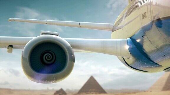 飞机从埃及吉萨金字塔起飞