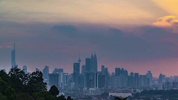 吉隆坡的城市景观在多云和日落时刻