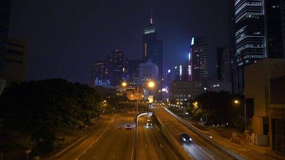 香港市区夜景时间灯火通明市区交通、街道、桥景步行全景4k