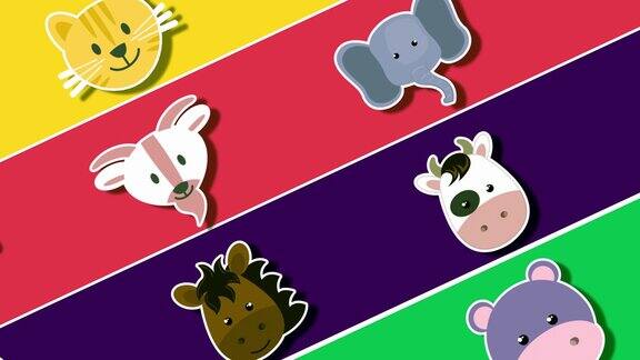彩色动物背景循环有趣的卡通动物背景