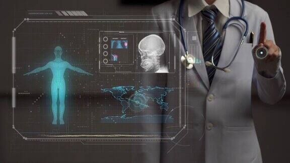 医生触摸未来的医疗数据审查屏幕