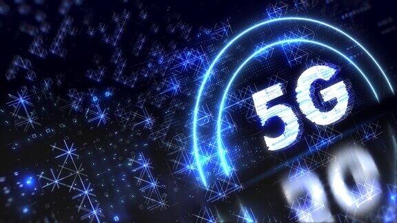 5G网络无线系统和互联网概念符号霓虹灯故障动画