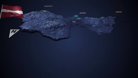 放大拉脱维亚的3d地图之夜