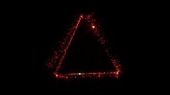 红色光闪烁粒子三角形孤立在黑色背景
