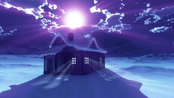 雪山月亮房子4k