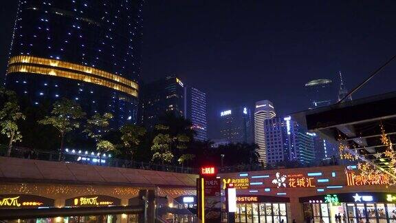 夜景时间广州市区著名商场入口全景4k