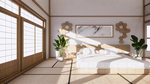 卧室日式室内设计三维渲染