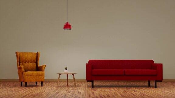 3d室内极简主义椅子和桌子