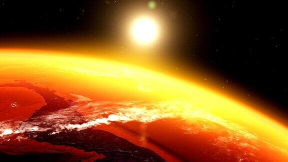 现实的地球和从太空看到的日出