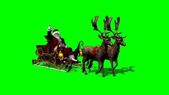 圣诞老人拉着雪橇奔跑的驯鹿