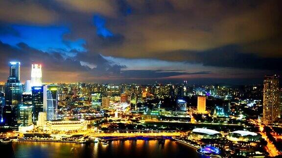 高清延时:黄昏时的新加坡城市景观