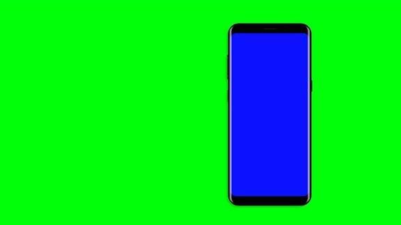 黑色智能手机打开蓝色背景易于定制的绿色屏幕计算机生成图像4k的视频
