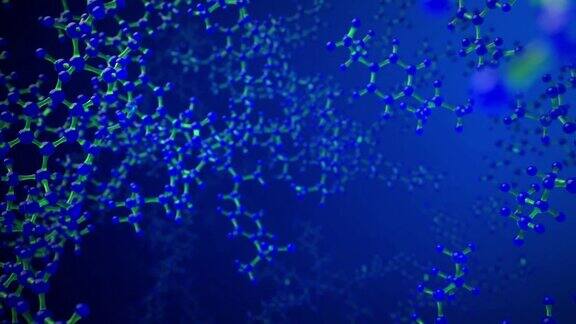 氢分子或原子科学或医学背景的抽象结构湛蓝的水化学模型连接原子3d渲染动画