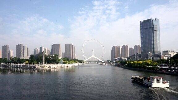 天津河边的和现代建筑实时呈现