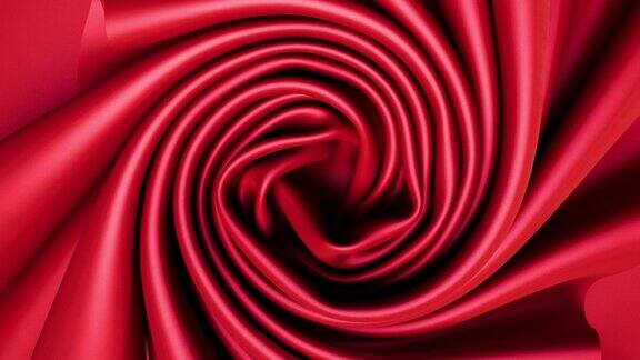 抽象缎面红色彩布在圆形图案上的褶皱和转折
