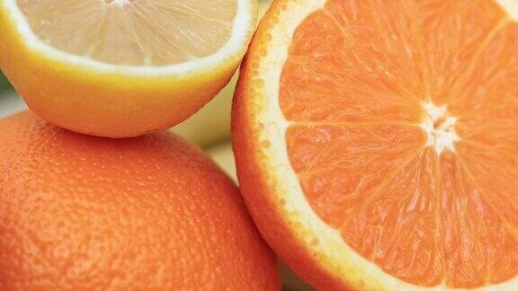 成熟的水果切好的橙子和柠檬