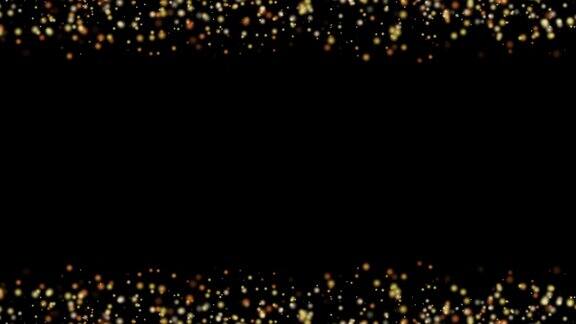 一个水平的创意闪烁的视频发光的金色闪烁的闪闪发光的圣诞散焦灯与闪烁的光效果烟花出现在屏幕的顶部和底部边界的黑色背景留下中间的复制空间