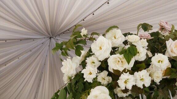 屋顶帐篷上的白玫瑰花束