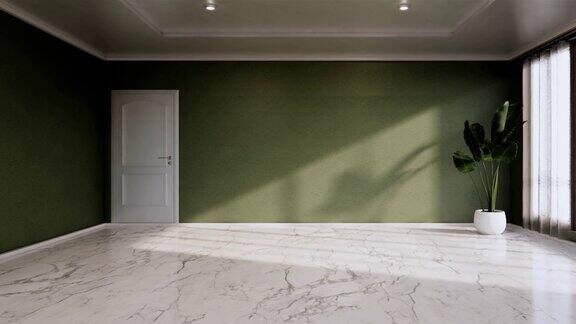 薄荷空房间白色木地板室内设计三维渲染