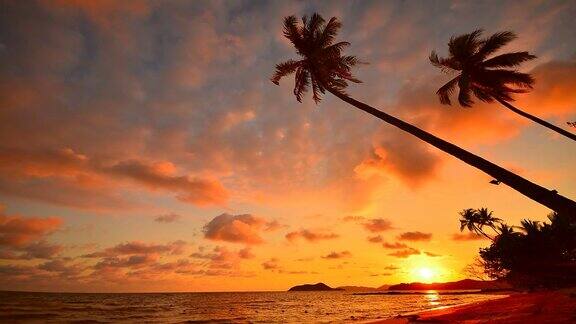 延时拍摄:热带岛屿上的日落海滩