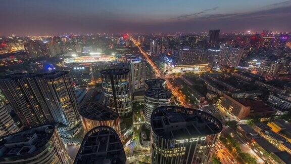 时间流逝鸟瞰北京三里屯的夜晚