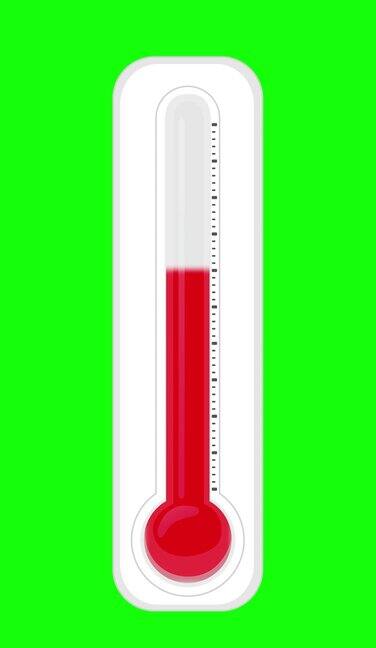 最小和平面设计温度计动画可循环背景库存视频-空气温度测量设备运动图形-温度计动画增加-温度计动画增加孤立在绿屏背景上
