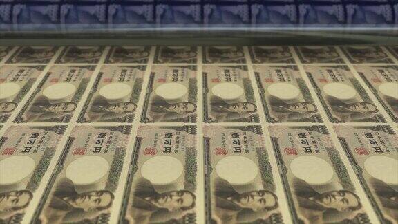 日元印刷机打印当前1000日元纸币东京无缝循环日本货币货币背景4K焦点深度