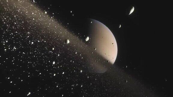 土星是太阳系中一个有着美丽光环的巨大行星由石头、灰尘和冰组成的环的电影动画