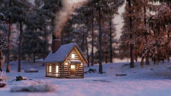 完美的圣诞风景冬天森林中央的一座房子