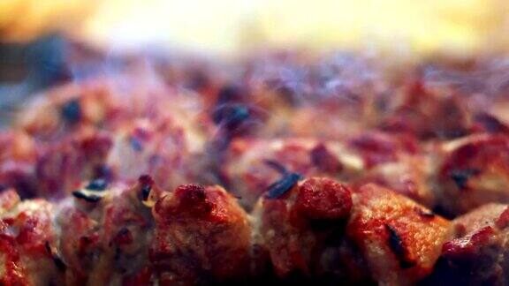 烟熏烤肉特写镜头阿拉伯的食物带皮的熟肉