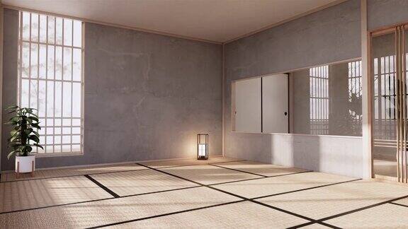 日本风格的房间设计宽敞自然色调明亮三维渲染