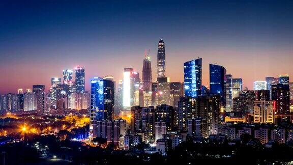 深圳市区从黄昏到夜晚4K时间流逝