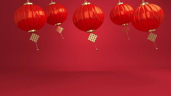 红色背景的中国式动画灯笼祝中国新年2022虎年快乐剪纸花和工艺风格的亚洲元素网页卡或商业横幅空白的文本空间