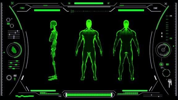 未来的医疗用户界面与HUD和信息图表元素虚拟技术背景平视显示模板的业务游戏运动设计web和应用程序人体解剖扫描