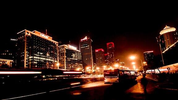 北京China-Sept2014年29日晚上中国北京国贸CBD附近的长安街公交车等交通