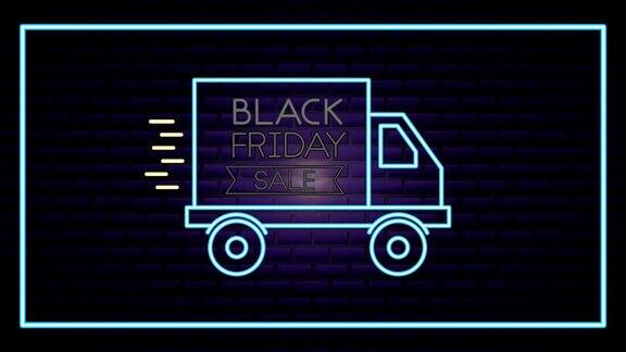 黑色星期五霓虹灯标签与卡车