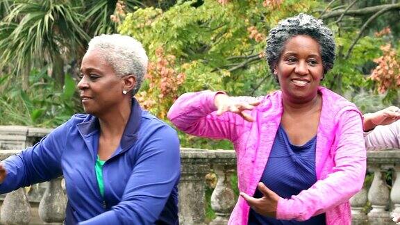 高级非裔美国妇女在公园里打太极