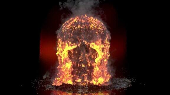 燃烧着的蒸汽倾泻在人的头骨上带有alpha通道的视觉特效动画