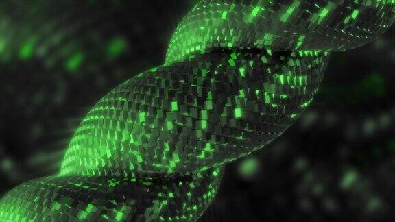 绿色和黑色的抽象背景与金属绳看起来像蛇鳞片运动扭曲金属链上闪烁的背景无缝环