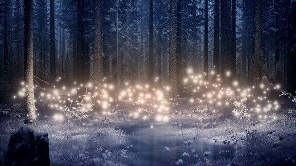 为浪漫的圣诞设计魔法灯在魔法森林中盘旋